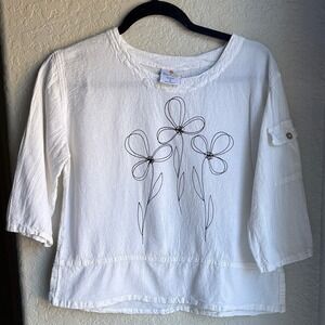 Sea Breeze of California 100% Cotton White Embroidered Boho Crunchy Top-S
